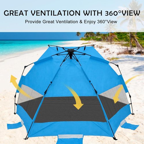EAGLE PEAK Beach Tent - Instant Pop-Up Canopy with UPF50+ UV Protection for 3-4 People | Light Blue