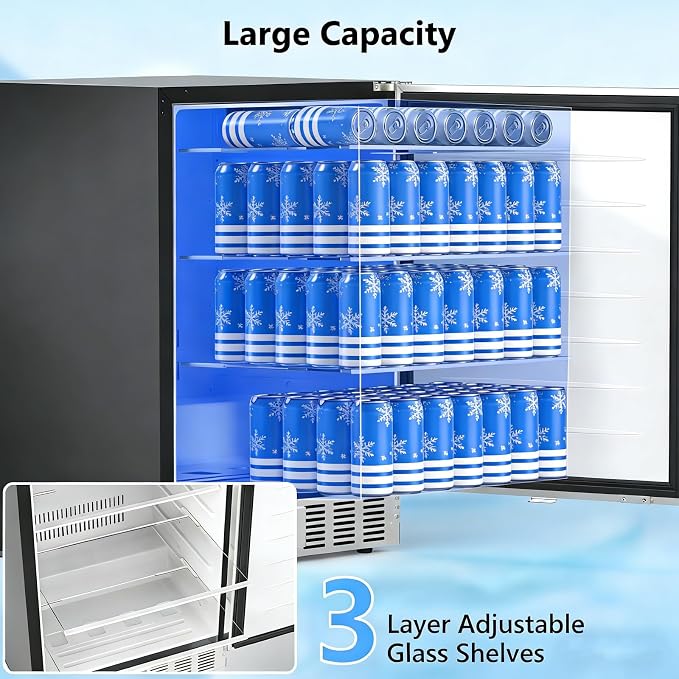 Electactic 24 Inch Beverage Refrigerator, Under Counter Beverage Cooler 180 Cans, Built-in & Freestanding, Outdoor Fridge with Stainless Steel Door, Outdoor Refrigerator for Patio, Home, Kitchen, Bar