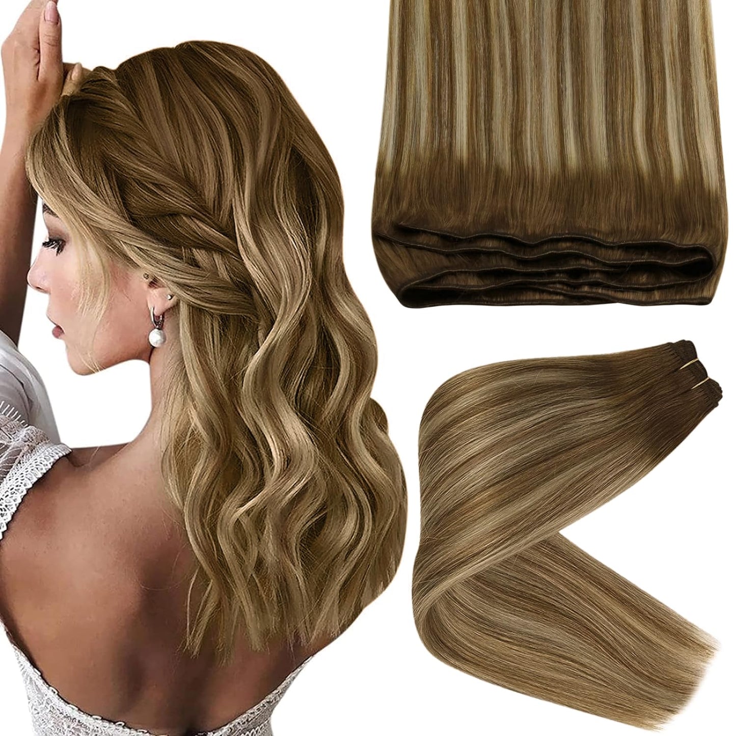 Sunny Balayage Human Hair Sew In Extensions Brown Blonde Weft Human Hair Extensions Ombre Brown Sew In Hair Extensions Human Hai