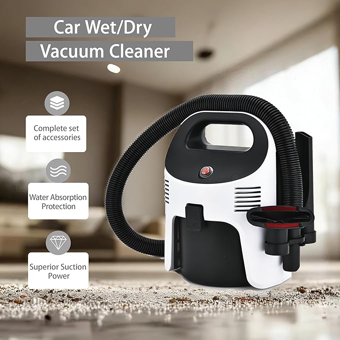 Portable Wet/Dry Vacuum, 2-Gallon, Small Shop Vacuum,Corded, Compact Wet/Dry Vacuum for Pets & Cars,Black-White Elf