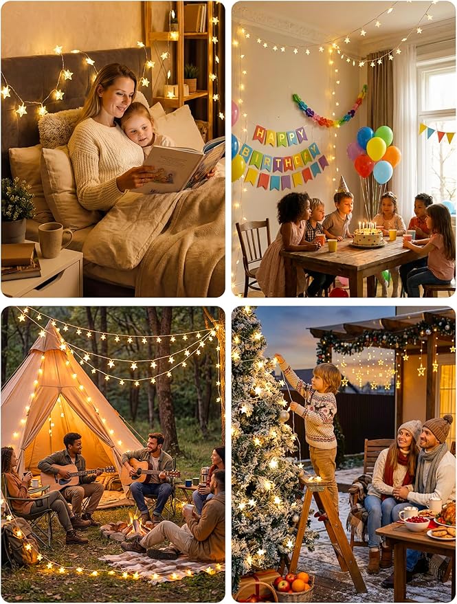 Star String Lights Battery&USB Powered,16.4FT 50LED Star Fairy Lights with Remote, Hanging Star Lights for Home, Kids Tent, Bedroom,Porch, Classroom, Christmas,Party,Room Decor,Warm White