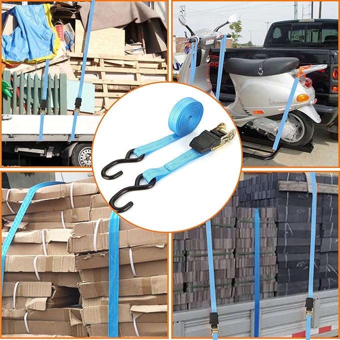6 Pcs 1 Inch Heavy Duty 20ft Tie Down Straps with Hooks, 2200 LBS Break Strength, Cargo Ratchet Straps for Motorcycle, Appliances, Equipment