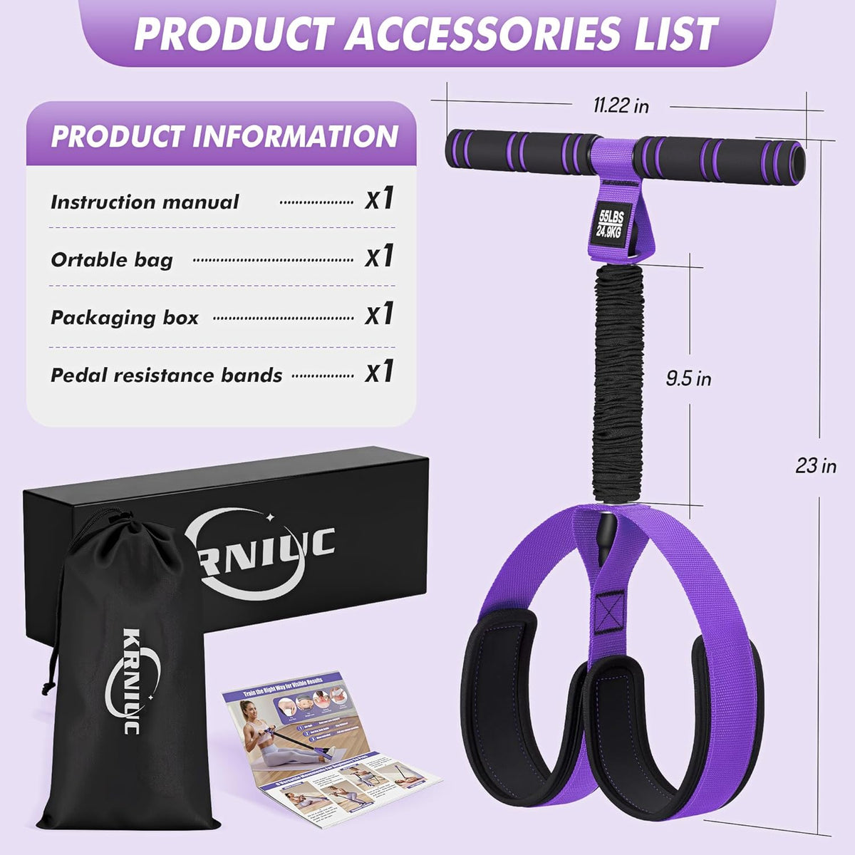 Pedal Resistance Band with Handle - Upgraded 55LBS Exercise Bands for Core, Abs, Legs & Arms