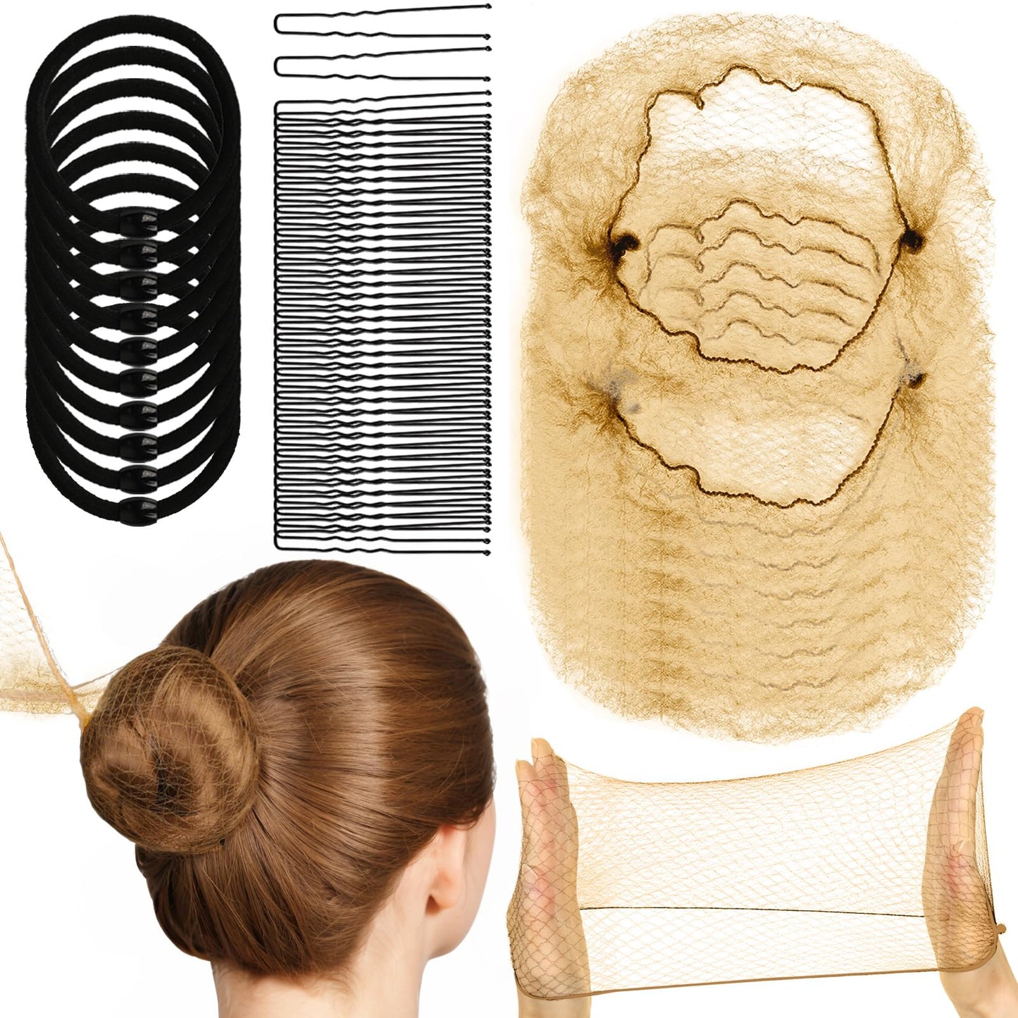 Ygdz 50Cm Hair Nets For Buns, 40Pcs - Light Coffee Nylon Mesh Hair Accessories For Ballet Girls, Food Service, Sleeping, Wig, Wo