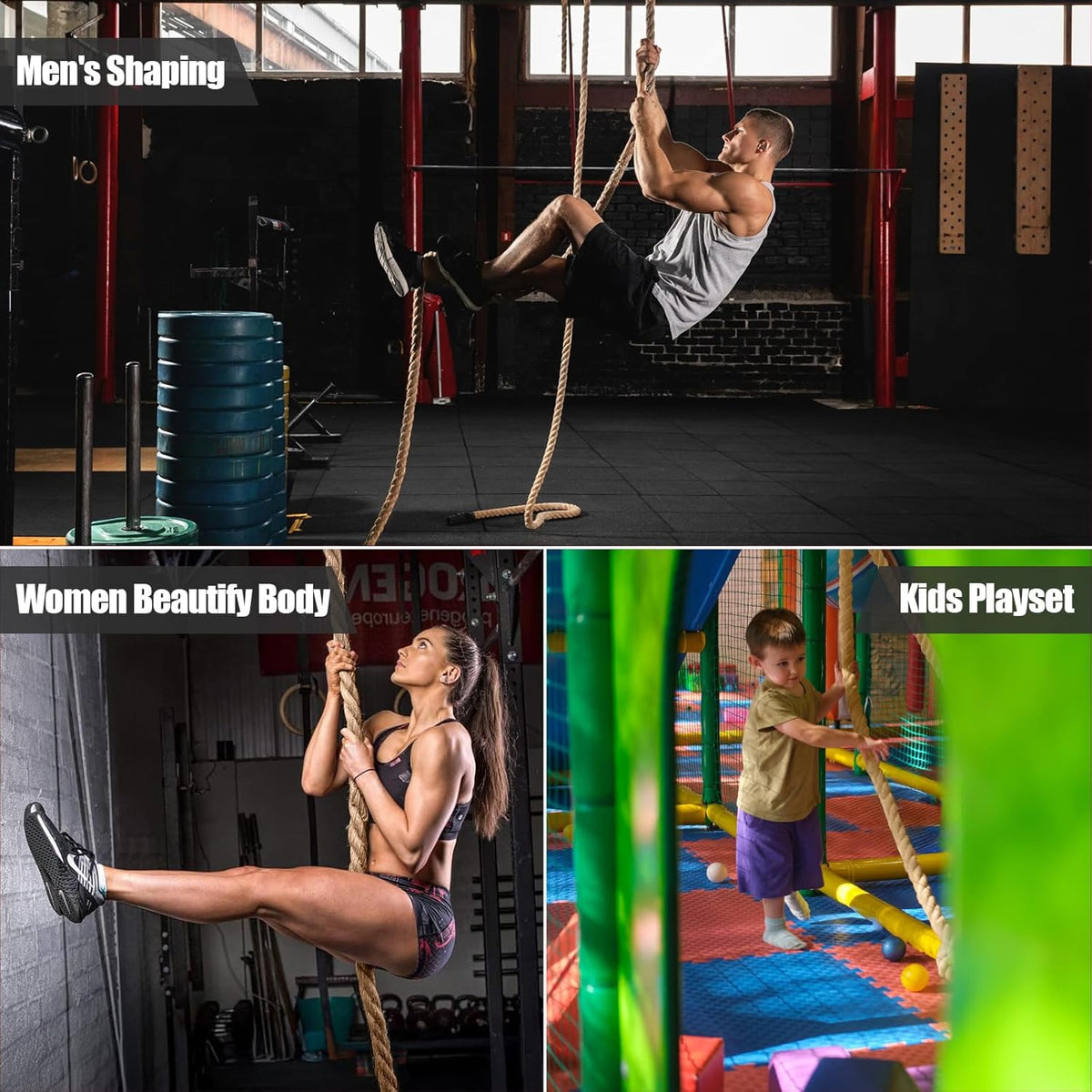 X XBEN Climbing Rope - Heavy Jute Rope for Strength Training | 10FT, 20FT, 30FT, 50FT, 1.5 Inch
