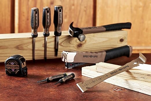 Spec Ops Tools 9.5" Trim Bar, Pry Bar, High Carbon Spring Steel, Built in Ruler and Pry Bar, Beveled Edges, Nail Puller, 3% Donated to Veterans, 2- Pack