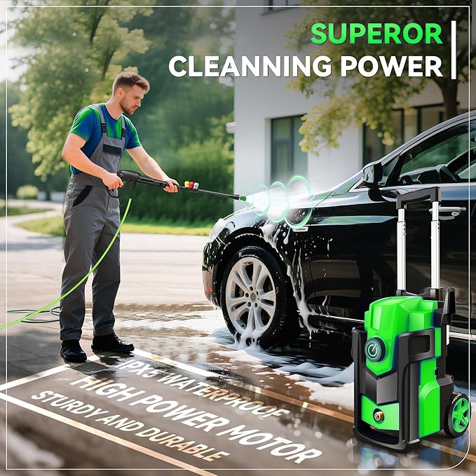 Electric Pressure Washer, 5000 PSI 4.0 GPM Heavy Duty Power Washer, with 4 Nozzles,Foam Cannon,33FT Hose Reel and 500ml Soap Bottle for Home/Cars(Light Green)