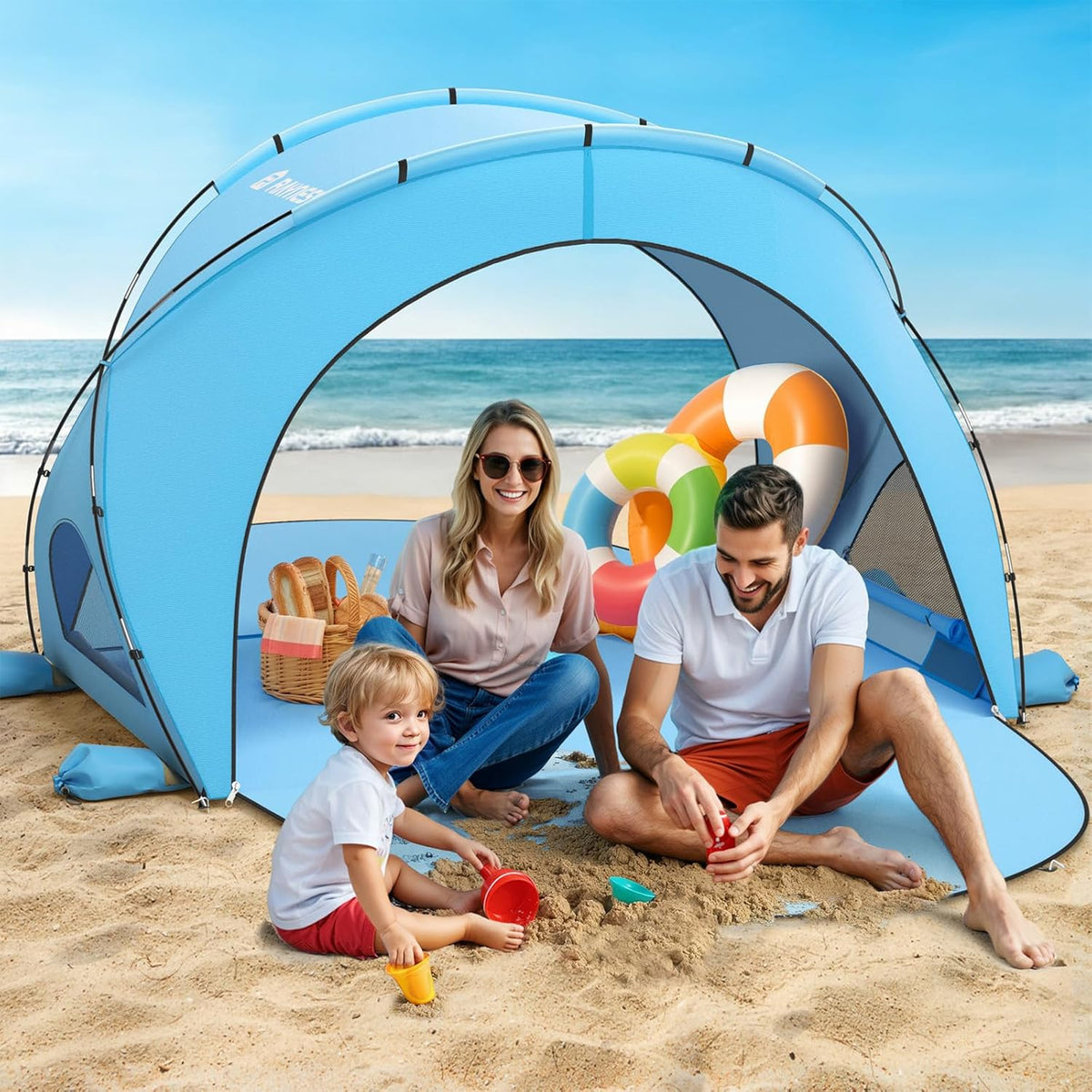 Raynesys Beach Tent - Portable Sun Shelter with UPF50+ UV Protection | Fits 1-3 People, Blue