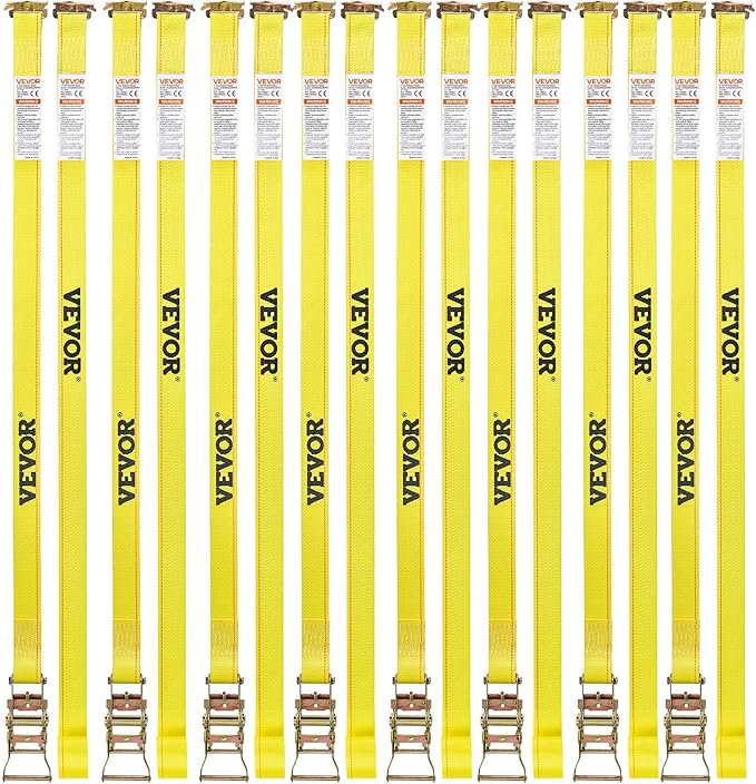 VEVOR E Track Ratchet Straps (30-Pack), 2" x 15'E-Track Straps 4400 LBS Breaking Strength, Polyester Webbing & Spring Fitting & Ratchets, Durable Tie-Downs for Tires Motorcycles Trailers Loads Yellow