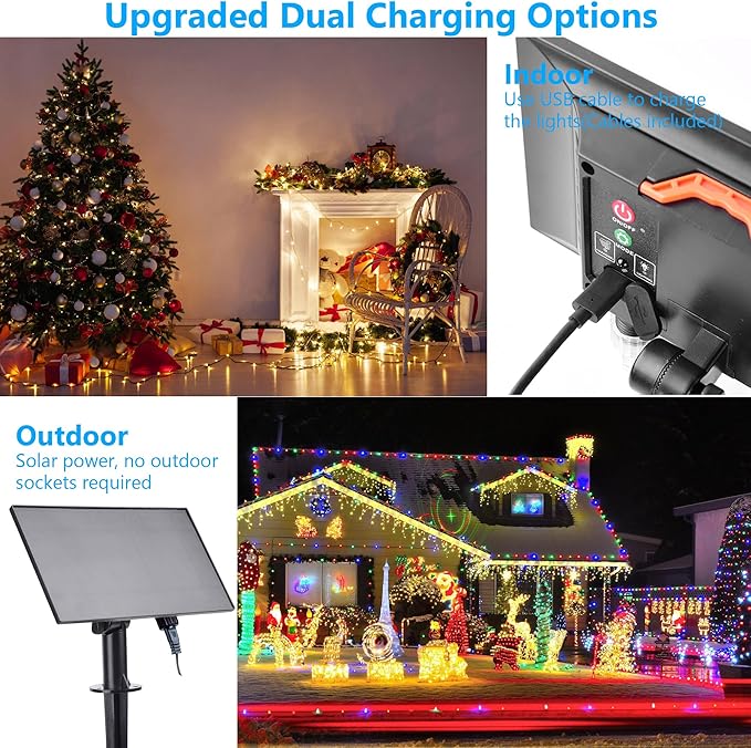 118Ft Solar String Lights Outdoor Waterproof, 18 Colors Changing 300 LED Christmas Lights Solar Powered & USB with Remote, RGB Twinkle Light for Xmas Outside Tree Yard Party Indoor Decoration