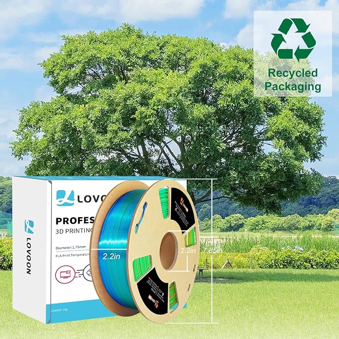 LOVOON PLA 3D Printing Filament 1.75MM Silk tricolors, Color Change by Angle