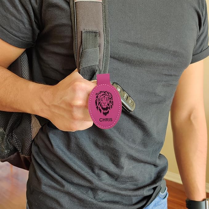 LaserGram Oval Keychain, Off Road Racer, Personalized Engraving Included (Hot Pink)