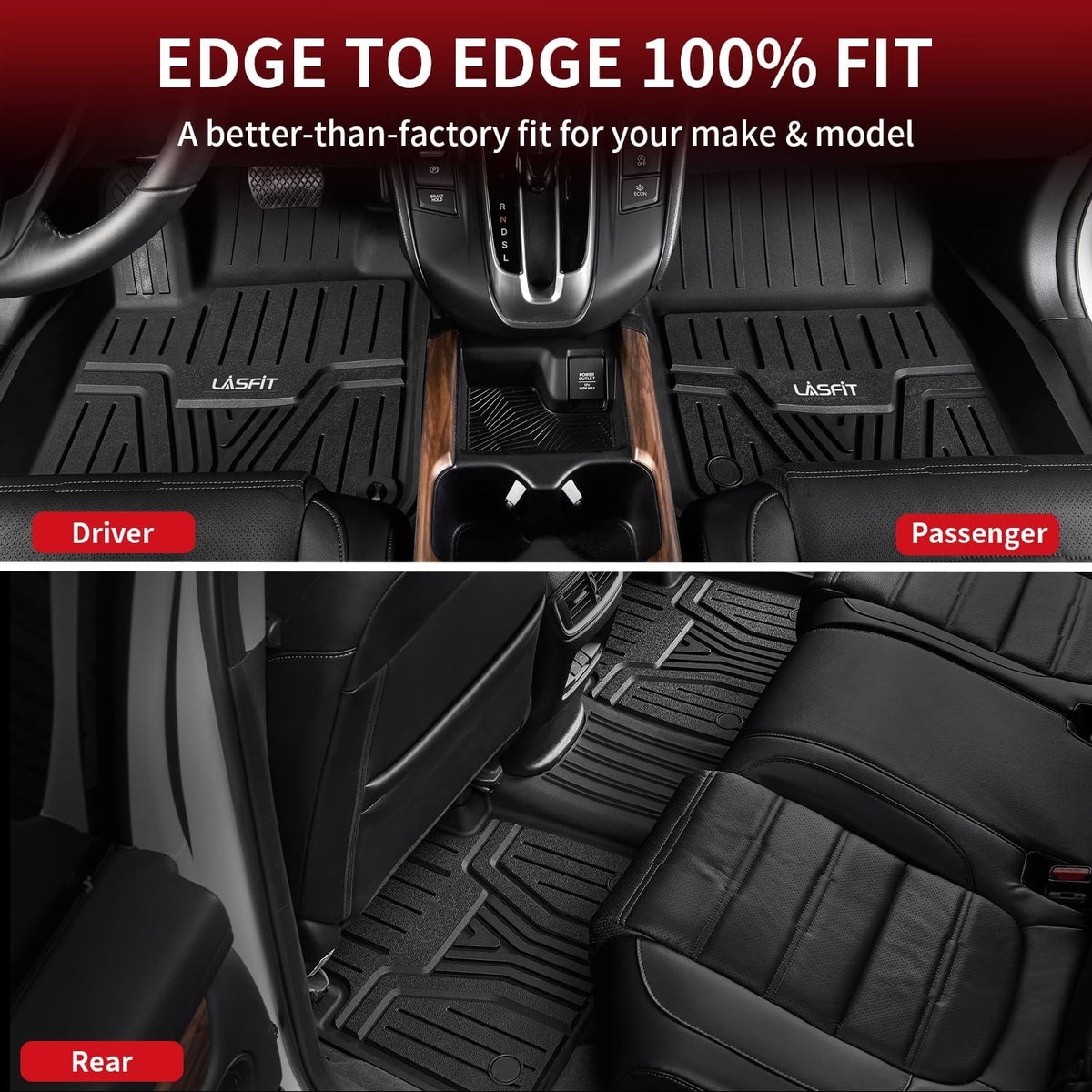 LASFIT Floor Mats and Cargo Liner for Honda CR-V 2026 2025 2024 2023 (Gasoline & Hybrid & e:FCEV), All Weather TPE Car Trunk Mat (Upper Position), 1st & 2nd Row & Trunk Liner Full Set Black