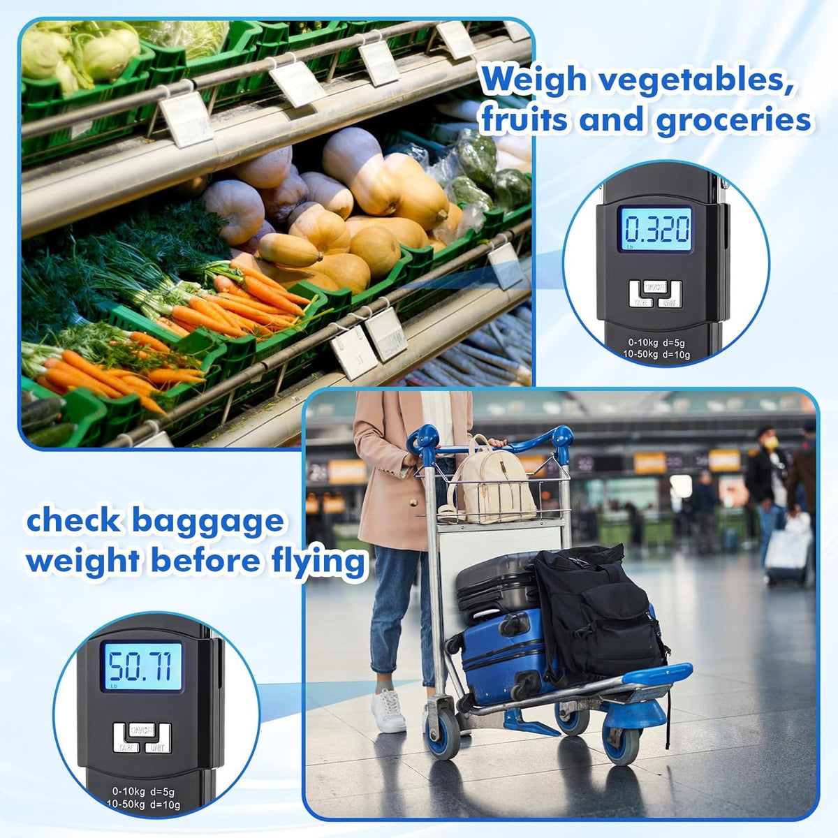 Sabary Digital Fish Scale - 110lb/50kg Capacity, Backlit LCD Display, Stainless Steel Hook | Ideal for Fishing & Travel