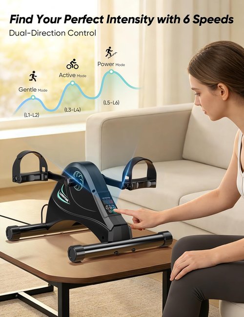 LUBBYGIM Mini Exercise Bike - Under Desk Pedal Exerciser for Seniors | Electric Motorized Foot Pedal Machine with 6 Speed Levels