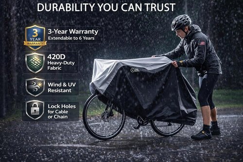 Bicycle Cover Waterproof Outdoor for 1 Bike, 3-Year Warranty, Heavy Duty 420D Ripstop, Anti-UV, Fits Mountain, Road, Cruiser & Standard Bikes up to 29 in, Rain Sun Dust All Weather Proof
