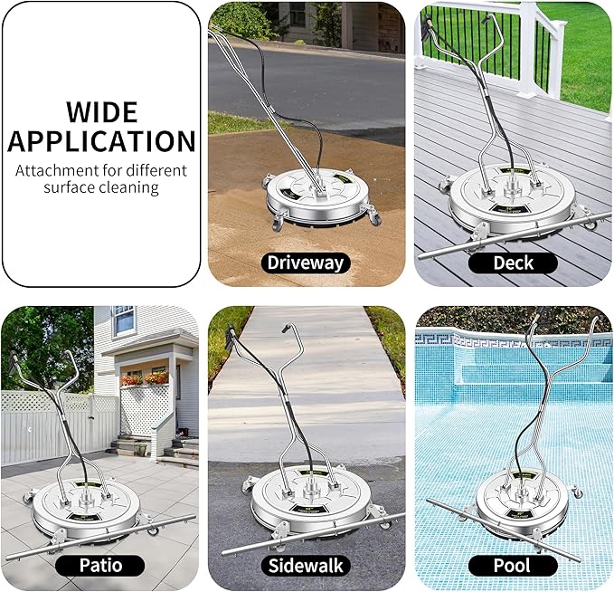 30" Pressure Washer Surface Cleaner Ultra with 7 Nozzles Water Broom, Stainless Steel Dual Handle Power Washer Surface Cleaner for Patio Decker Concrete Driveway, 5000 PSI