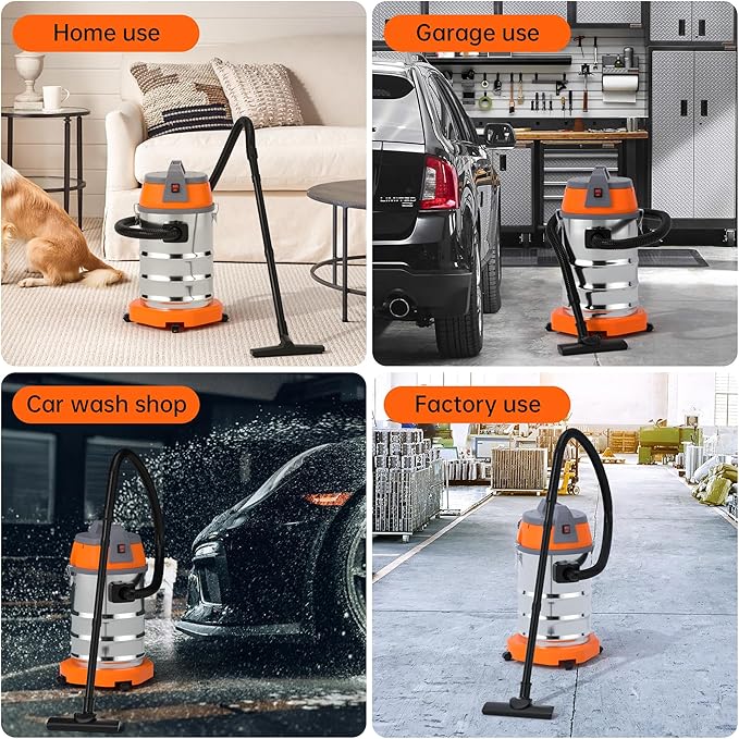 3200W Wet Dry Vacuum Cleaner 10 Gallon 8HP Peak Horsepower Stainless Steel Shop Vac for Garage, Car, Home & Workshop High Suction Power 360° Swivel Wheels, Blower Function & Multiple Attachments