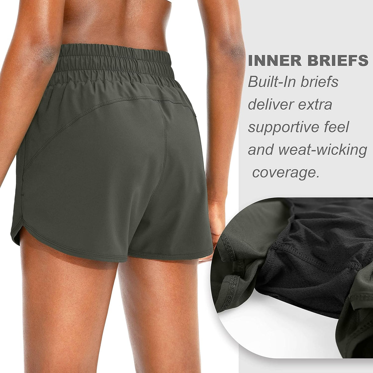 SANTINY Women's High Waisted Running Shorts - Athletic Gym Shorts with Zip Pockets & Liner
