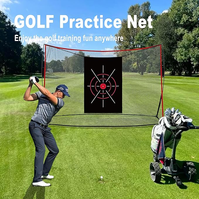 Thicker Heavy Duty Golf Practice Net for Backyard (10x7ft) – Hitting and Chipping Net with Target Cloth, Indoor Outdoor Golf Netting for Garage, Real Ball Training Aid