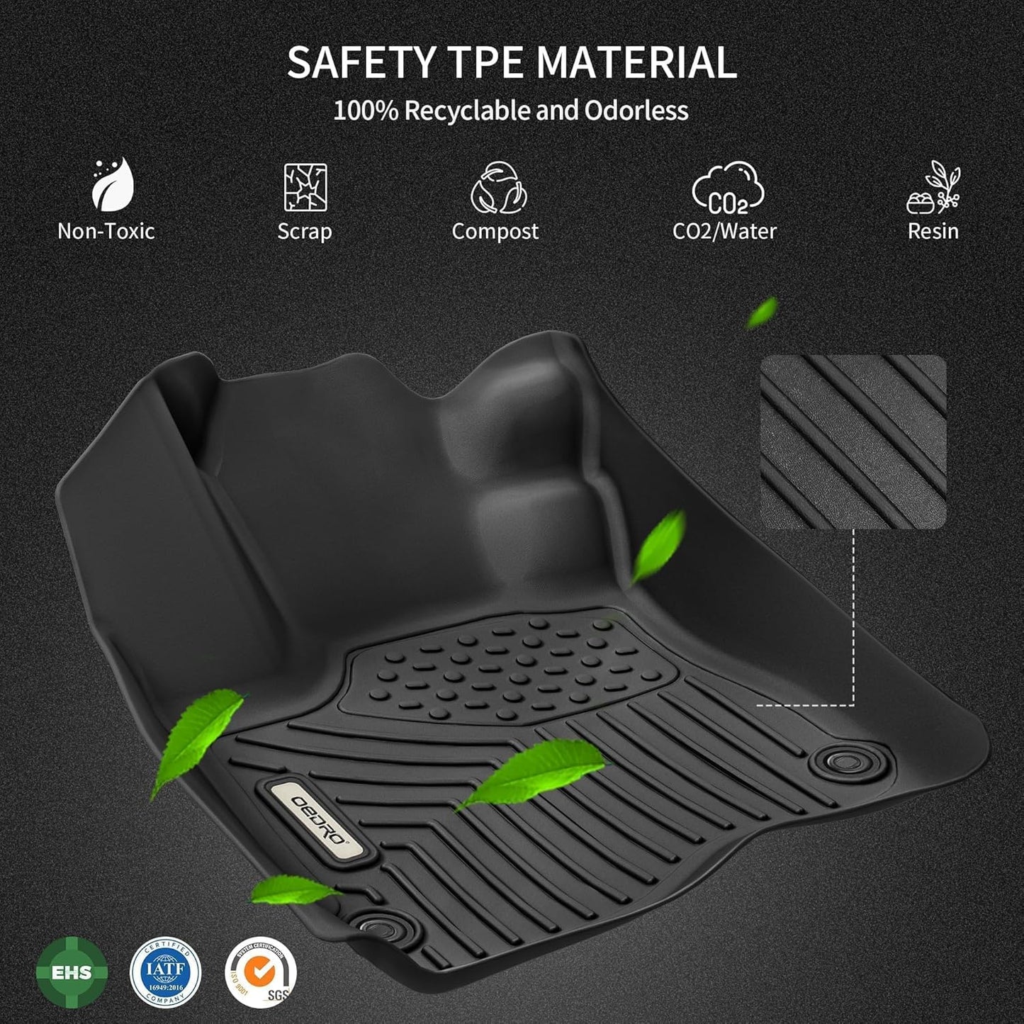 OEDRO Floor Mats Fit for Toyota Tacoma Double Cab 2005-2011, TPE All Weather Custom Fit Tacoma Car Mats, Front & 2nd Seat 2 Row Floor Liner Set, Black