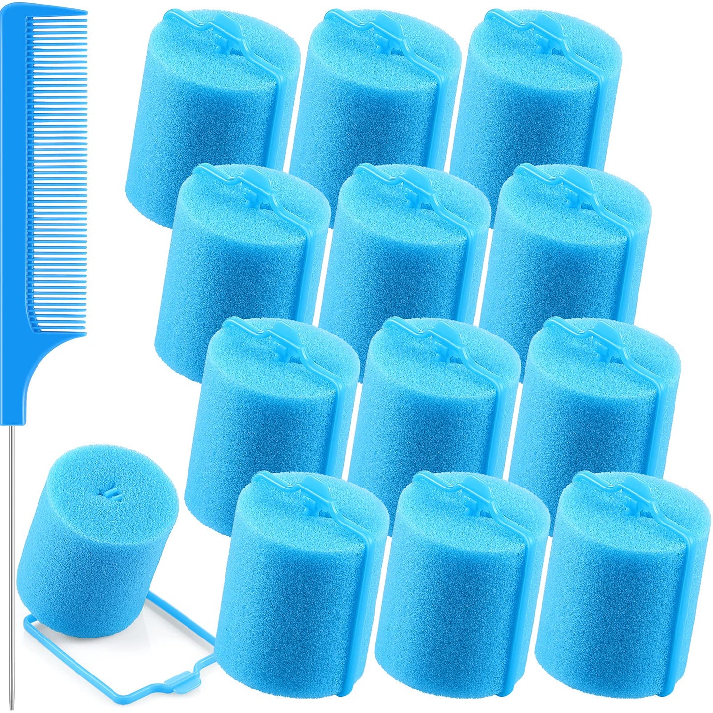 Syhood 12 Pcs Jumbo Soft Hair Rollers 1.89 Inch With Flexible Foam For Sleeping And Styling, Includes Stainless Steel Rat Tail C