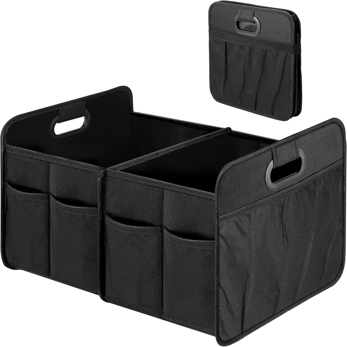 Simple Deluxe Trunk Organizer for Car/SUV/Truck, Collapsible 2 Compartment Automotive Storage Box, 600D Waterproof Oxford Polyester 50L Travel Accessories, Anti-slip & Leak-proof, Black