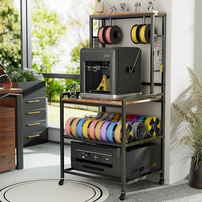 Kepproty 3D Printer Stand with Power Outlet, Rolling Storage Cart w/Filament