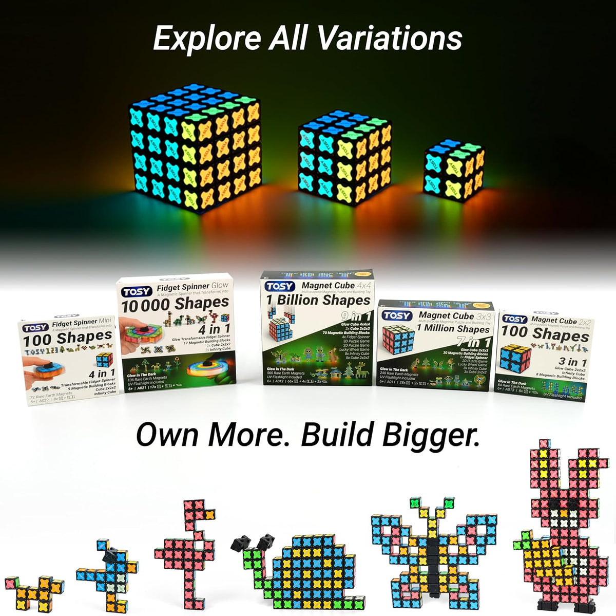 TOSY Magnet Cube 3x3 - 30 Blocks with 240 Magnets | Creative Building & Fidget Spinner Toy