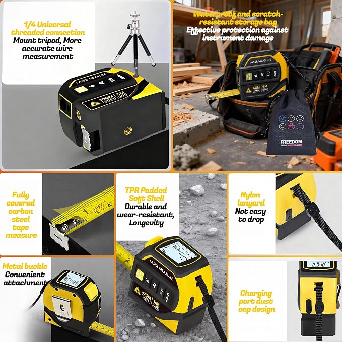 4-in-1 Laser Tape Measure with Level, 16Ft Ruler, 197Ft Laser | Almighty