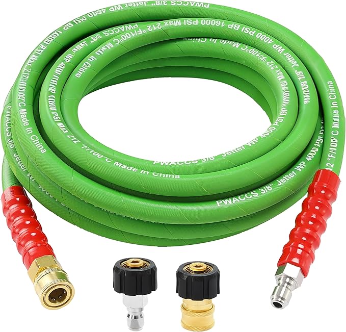 PWACCS Pressure Washer Hose, 25 FT 3/8" Quick Connect Power Washer Hoses Kink Resistant for Cold/Hot Water, Steel Wire Braided Pressure Hose, M22 14 Fittings, 4000 PSI