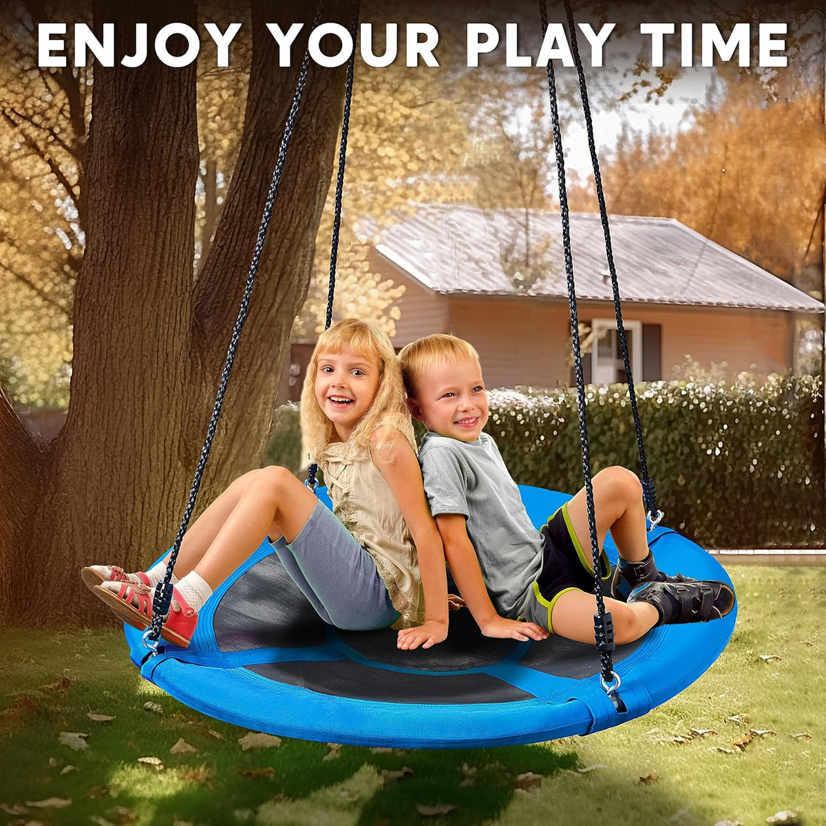 TURFEE 40-Inch Saucer Tree Swing - 900 lb Weight Capacity, Waterproof Seat for Kids | Outdoor Fun (Blue)