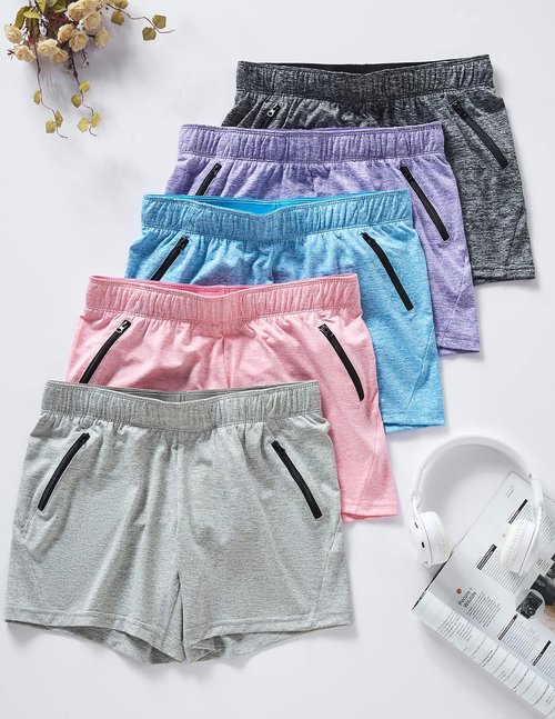 Liberty Imports Women's Lounge Workout Shorts - Lightweight Athletic Shorts with Zipper Pockets | 5" Inseam