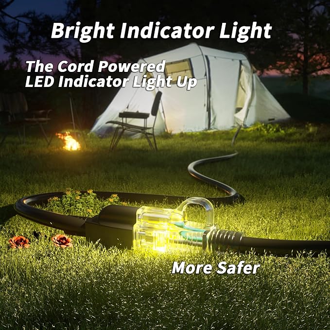 PlugSaf Black 16/3 Gauge Outdoor Extension Cord 150 ft Waterproof with Lighted Indicator,Flexible 3 Prong Long Extension Cord Outside, Cold Weatherproof -40°C, 10A 1250W 16AWG SJTW, ETL Listed