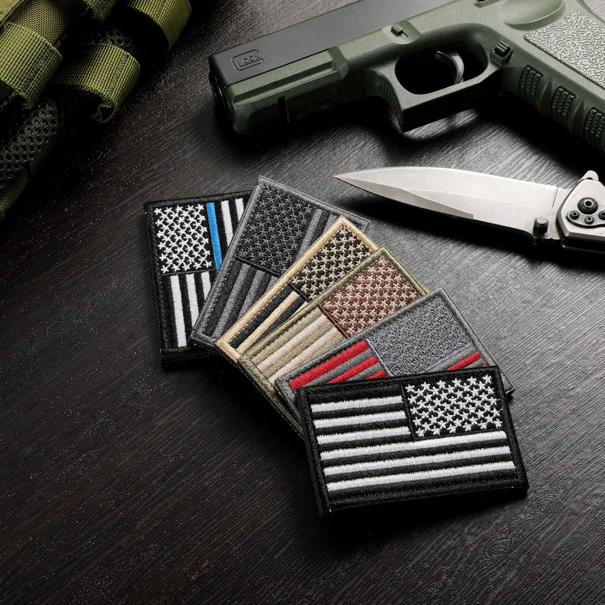 Skiennix Tactical USA Flag Patch - American Flag Emblem for Military Uniforms | 2-Pack Army Green
