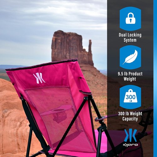 Kijaro Dual Lock Portable Camping Chair - Versatile Folding Design for Sports & Lawn - Hanami Pink