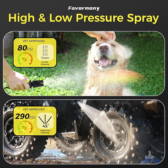 Portable Pressure-Washer Max 290PSI, Foldable Water Pressure Washer w/3.2Gal Tank and 10FT Hose Type-C Charging, for Bike, Pet Cleaning, Garden Care, Lime Green