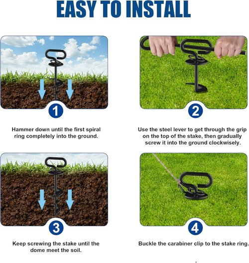 Eurmax USA Heavy-Duty Dog Tie Out Stake - Triple Lock Anchor for Large Dogs | 2-Pack Black