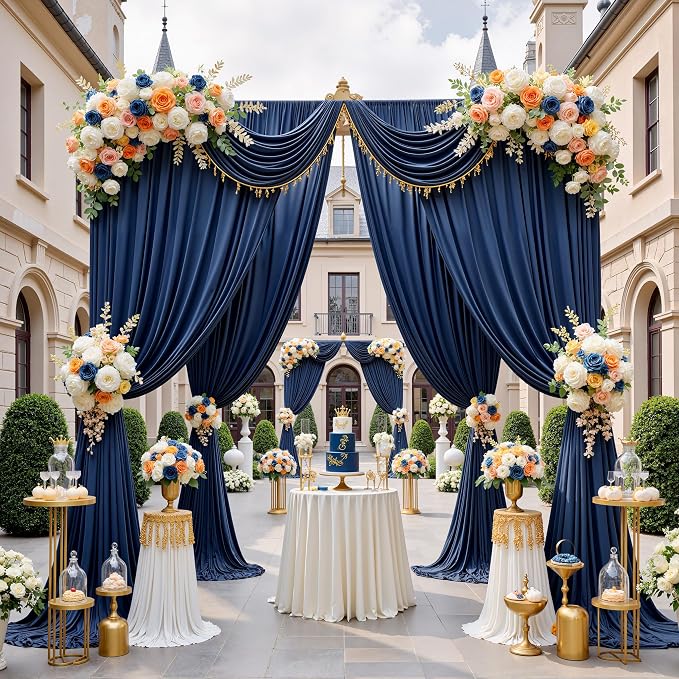 50ft x 12ft Wrinkle Free Navy Blue Backdrop Curtains