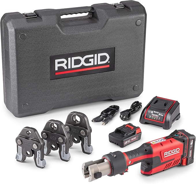 RIDGID 67183 Model RP 351 ProPress Standard Press Tool Kit with Battery, Charger, 1/2" to 1" Press Tool Jaws, and Carrying Case