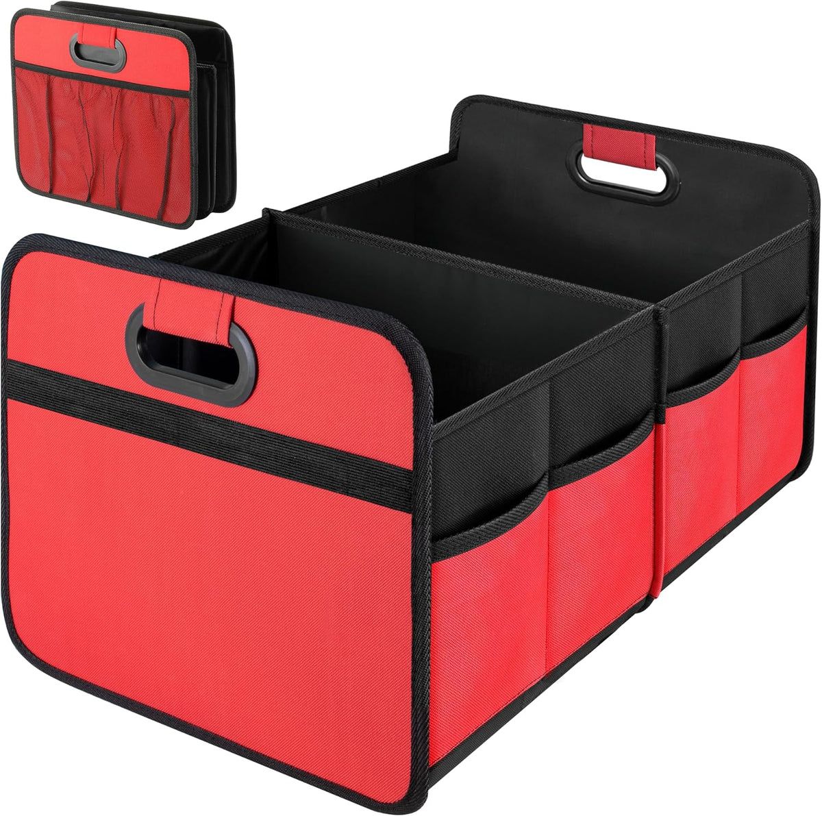 Simple Deluxe Trunk Organizer for Car, 95L Large Capacity, Collapsible Multi Compartment Automotive SUV Accessories, Adjustable Strap & Non Slip Bottom, for Travel/Home/Office, Black Newv