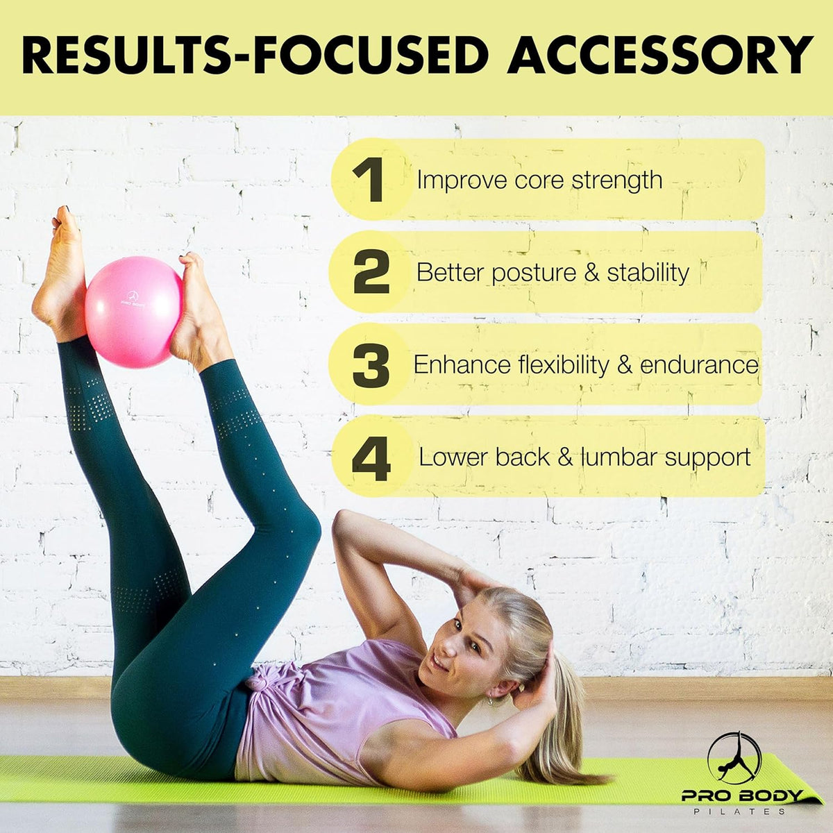 ProBody Pilates Exercise Ball - 9 Inch Stability Ball for Yoga, Core Strength & Physical Therapy