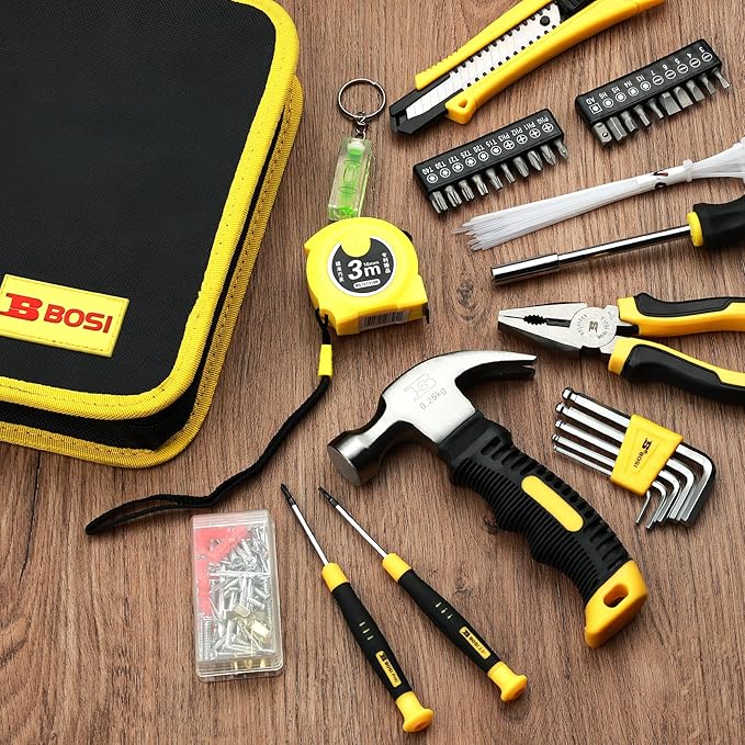 158 Piece Tool Set with Easy Carrying Round Pouch, Hand Tool Set - Durable, Long Lasting Chrome Finish Tools - Household Tool Kit Perfect for DIY, Home Maintenance (158 Piece)