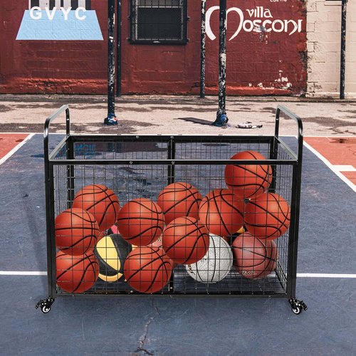 Heodmaem Ball Cart Storage - Extra Large Heavy Duty Basketball Cage Bin for Garage & Gym