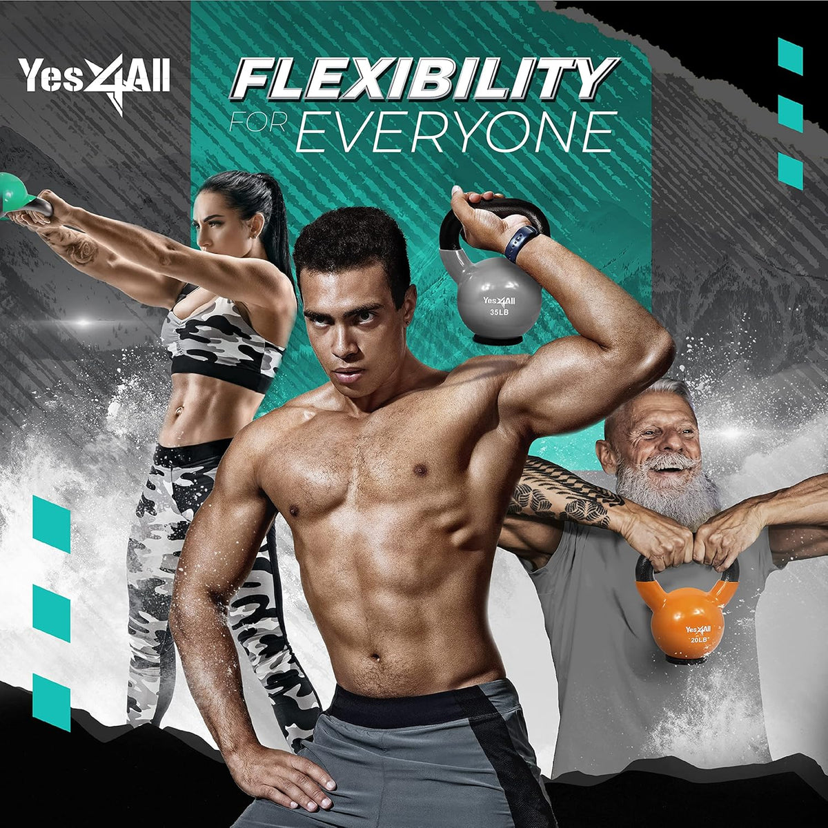 Yes4All Kettlebell Set - Rubber Base Strength Training Weights for Women (10-65 lbs)