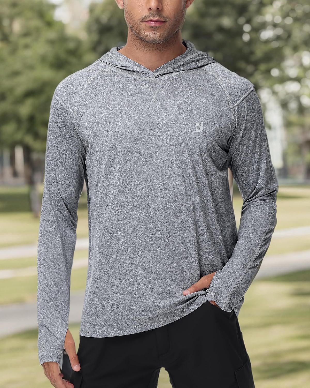Roadbox Men's Fishing Shirt - UPF 50+ Long Sleeve UV Protection Hoodie for Hiking & Running