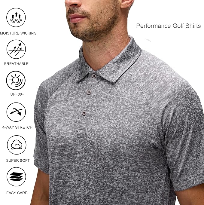 Alex Vando Mens Golf Shirt Moisture Wicking Quick-Dry Short Sleeve Casual Polo Shirts for Men