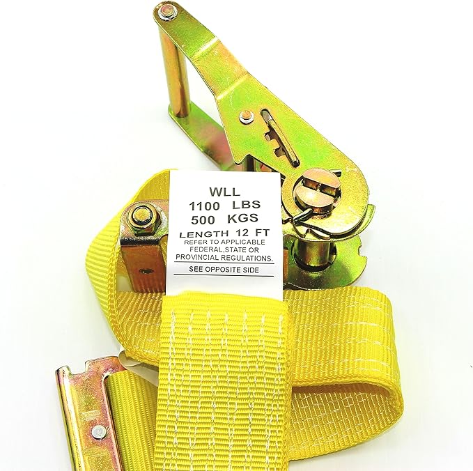 GRIPON (Pack of 4) 2 Inch by 12 Feet E Track Fitting Tie Down Ratchet Strap