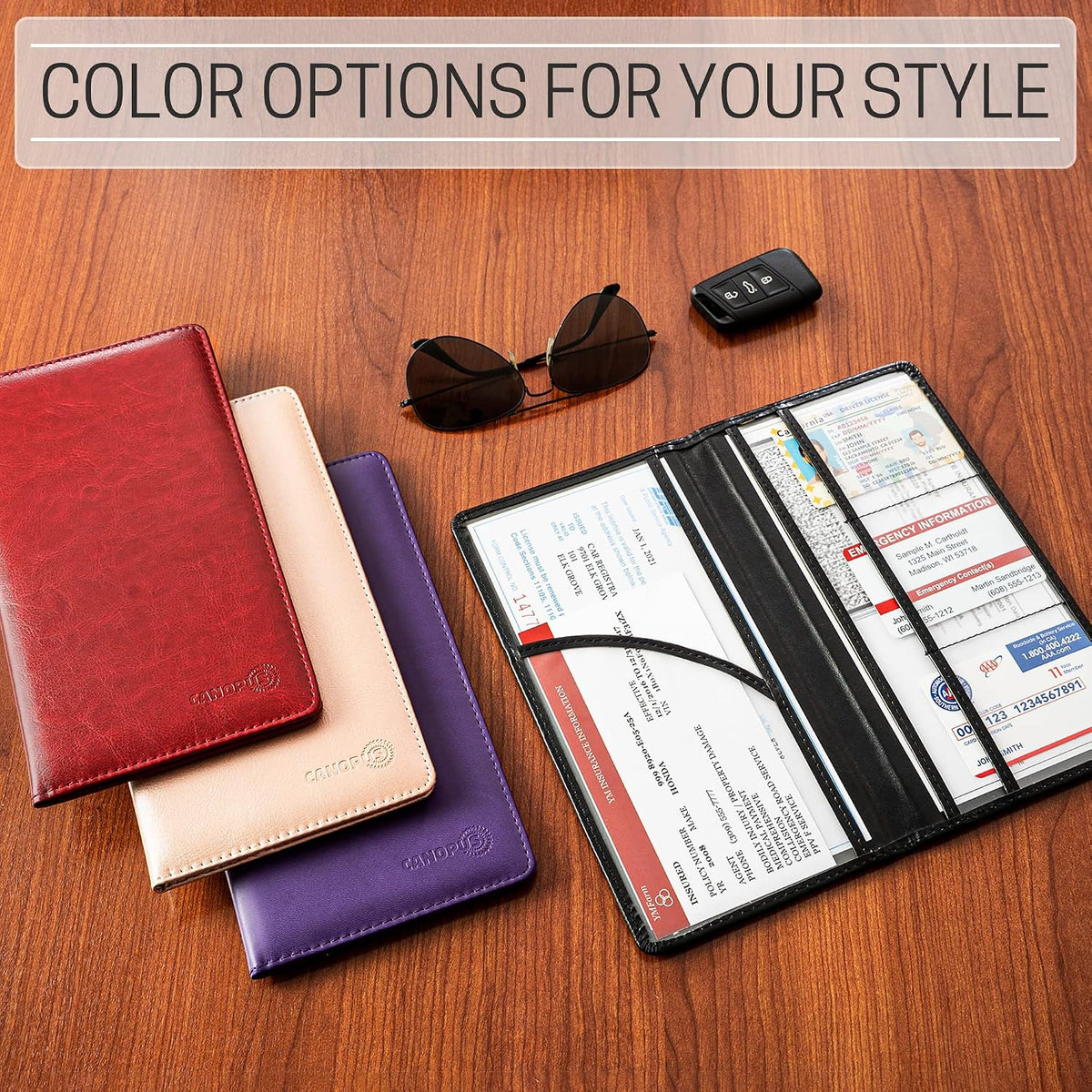 CANOPUS Car Registration and Insurance Holder, PU Leather Card Holder, Vehicle Glove Box Organizer for Auto, SUV, Truck, Black