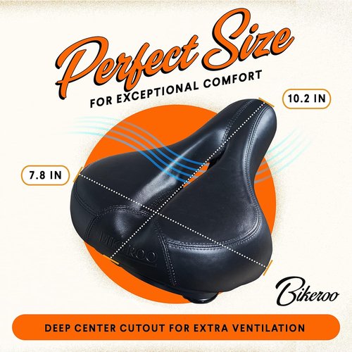 Bikeroo Comfort Saddle - Universal Fit for Indoor & Outdoor Bicycles | Center Cutaway for Pressure Relief & Memory Foam